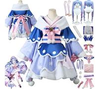 bbganlian Anime Personnage Snow Miku Cosplay Costume Tenue Hatsune Miku Uniforme Ensemble Complet Halloween Carnaval Habiller avec Coiffe Perruque Chapeau pour Femmes Filles (L)