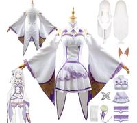 bbganlian Anime Re Life In A Different World From Zero Cosplay Costume Tenue Emilia Uniforme Ensemble Complet Halloween Carnaval Habiller avec Perruque Faux Oreille pour Femmes (M)
