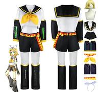 bbganlian Anime Rin Len Cosplay Costume Tenue Vocaloid Miku Jeu de Rôle Uniforme Ensemble Complet Halloween Carnaval Fête Habiller avec Perruque Coiffure pour Femmes (XS)