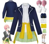 bbganlian Anime The Quintessential Quintuplets Nakano Ichika Cosplay Costume Tenue Jeu de Rôle Uniforme Ensemble Complet Halloween Fête Carnaval Habiller avec Perruque pour Femmes (XL)