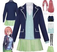 bbganlian Anime The Quintessential Quintuplets Nakano Miku Cosplay Costume Tenue Jeu de Rôle Uniforme Ensemble Complet Halloween Fête Carnaval Habiller avec Perruque pour Femmes (S)