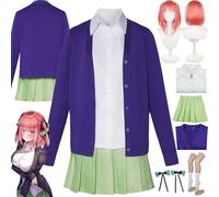 bbganlian Anime The Quintessential Quintuplets Nakano Nino Cosplay Costume Tenue Jeu de Rôle Uniforme Ensemble Complet Halloween Fête Carnaval Habiller avec Perruque pour Femmes (M)