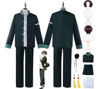 bbganlian Anime Wind Breaker Hayato Suo Cosplay Costume Tenue Vert Uniforme Ensemble Complet Halloween Habiller avec Perruque/boucles d'oreilles/cache-œil pour Hommes Garçons (S)