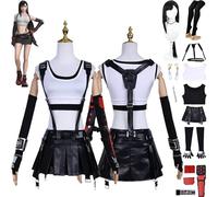 bbganlian Final Fantasy VII Remake Tifa Lockhart Cosplay Costume Tenue Jeu Uniforme Ensemble Complet Halloween Fête Habiller avec Perruque Boucles d'oreilles pour Femmes Filles (M)