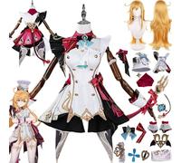 bbganlian Genshin Impact Escoffier Cosplay Costume Tenue Personnage du jeu Uniforme Ensemble Complet Halloween Carnaval Fête Habiller avec Perruque Chapeau Queue Coiffe pour Femmes (L)