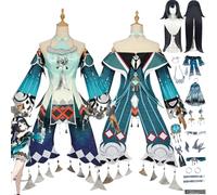 bbganlian Genshin Impact Lan Yan Cosplay Costume Tenue Personnage du jeu Uniforme Ensemble Complet Halloween Fête Habiller avec Perruque Boucles d'oreilles Coiffure pour Femmes (M)