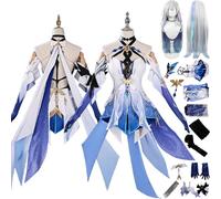 bbganlian Genshin Impact Skirk Nouvelle Peau Cosplay Costume Tenue Personnage du jeu Uniforme Ensemble Complet Halloween Carnaval Fête Habiller avec Perruque Coiffure pour Femmes (M)