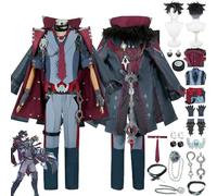 bbganlian Genshin Impact Wriothesley Cosplay Costume Tenue Personnage du jeu Uniforme Ensemble Complet Halloween Fête Carnaval Habiller avec Perruque Boucles d'oreilles pour Homme (S)