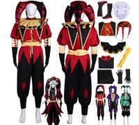 bbganlian Personnage du jeu Pierrot Cosplay Costume Tenue Harlequin Jester Jeu de rôle Uniforme Ensemble Complet Halloween Fête Carnaval Habiller avec Chapeau Masque pour Hommes (M)