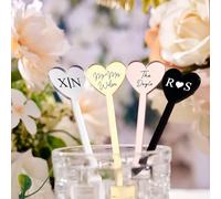 BBGDP Agitateurs À Boissons Personnalisés Gravés pour Mariage, Agitateurs À Cocktails en Forme De Cœur, Bâtonnets Mélangeurs en Acrylique Personnalisés pour La Décoration De Bar(10pcs)