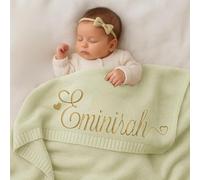 BBGDP Couvertures Tricotées Personnalisées Brodées avec Le Nom, Couverture pour Bébé en Coton Faite Main sur Mesure pour Garçon/Fille, Cadeaux Personnalisés pour Nouveau-né avec(Pea Green)