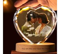 BBGDP Photo Personnalisée En Forme De Cœur En Cristal 3D Avec Socle Lumineux, Gravure Photo Sur Verre Avec Éclairage LED, Cadeau D'anniversaire For Épouse