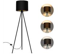 BBHome Lampadaire LED Dimmable Avec 3 Températures de Couleur, Ampoule E27, Trépied en Métal, Pour Salon, Chambre, Bureau - Noir et Doré