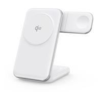 BBIAM Station de charge magnétique sans fil 3 en 1 certifiée Qi2 pour plusieurs appareils Apple et Samsung, chargeur sans fil portable pliable avec adaptateur 30 W pour MagSafe., Blanc