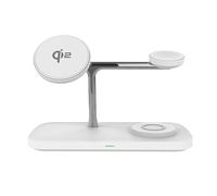 BBIAM Station de charge magnétique sans fil certifiée Qi2 3 en 1 pour plusieurs appareils Apple et Samsung, chargeur sans fil à angle réglable avec adaptateur 30 W pour MagSafe., Blanc