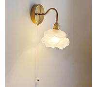 BBioss Applique Murale Japonaise Vintage en Verre dépoli en Forme de Fleur, en Laiton brossé avec Interrupteur à Tirette, culot E27, pour Chambre à Coucher ou Salon.