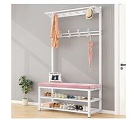 BBioss Nizer Étagère à chaussures 4 en 1 avec cintre Banc d'entrée Blanc et violet Solution de rangement compacte (60 x 33 x 170 cm) pour la maison et le bureau