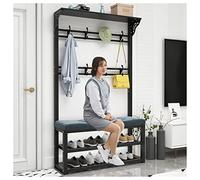 BBioss Porte-Manteau 3 en 1 avec Banc à Chaussures, Support autoportant à 8 Crochets, étagère de Rangement pour entrée, Cadre en métal, Cintre pour Couloir, Chambre à Coucher