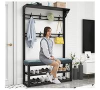 BBioss Porte-Manteau 3 en 1 avec Banc à Chaussures, Support autoportant à 8 Crochets, étagère de Rangement pour entrée, Cadre en métal, Cintre pour Couloir, Chambre à Coucher