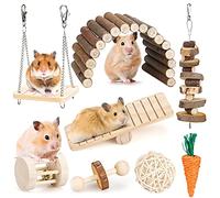 BBjinronjy Jouets Cochon d'Inde à mâcher Naturel, Jouet pour Lapin, Hamster, Petits Animaux, Jouets molaires,Soins des Dents, Accessoires en Bois pour,rongeurs, Jouet balançoire et Pont à Bascule