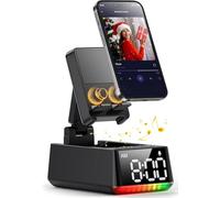 BBL Cadeaux pour Hommes et Femmes,Support de Téléphone avec Enceinte Bluetooth,Enceinte à Induction sans Fil Intégré,Gadget Tech,Support de Téléphone avec Enceinte&Horloge,Cadeau pour Homme et Mère