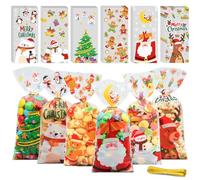 BBLIKE 120 Pièces Plastique Transparent Noel, Sachet Bonbon Noel avec 120 Attaches Torsadées, 6 Styles Sachet Biscuit, Cadeau Noël pour Gateau Confiserie Chocola