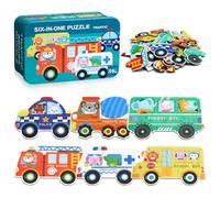 BBLIKE Puzzle Enfant 2 3 4 Ans - 6 en 1 Puzzles en Bois personnalisé avec Boîte, Jouet Éducatif Montessori Apprentissage Cognitif, Drôle Jeux Cadeau AnniversaireFille Garçon Bebe (Transport)