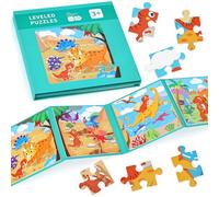 BBLIKE Puzzle magnétique pour enfants à partir de 3 ans - Puzzle dinosaures 4 en 1 - 133 pièces - Jeu de voyage - Jouet éducatif pour enfants de 3 à 5 ans