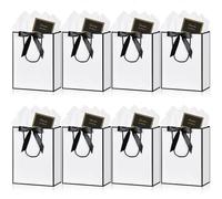 BBLIKE Sac Cadeau Papier - 8 Pochette Cadeau Anniversaire Moyen, Sachet Cadeaux Grand Format 8 Cartes 10 Mouchoirs, Gift Bag Elégantes pour Femme Fille Saint-Valentin Fêtes Noël Mariage (Blanc Noir)