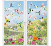 BBLIKE Stickers Fenetre Printemps, 9 Sheets Spring Window Stickers, Autocollants Réutilisables pour Fenêtres Static-Catch avec Motifs Floraux, Oiseaux et Papillons, Convient pour les Chambres Salons