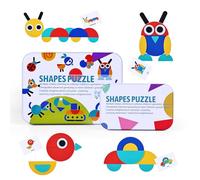 BBLIKE Tangram Enfant - 36 Montessori Puzzle en Bois 60 Cartes en Papier Illustrées, Jeu Pédagogiques de Voyage 2 3 Ans pour Garcon Fille, Jeux Educatifs Cadeau Anniversaire 2-4 Ans