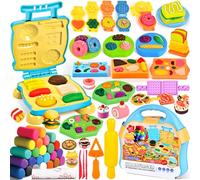BBLTIFF 49 Pcs Pâte À Modeler pour Enfants, Accessoire Pate a Modeler Pour Créer Hamburgers et Pizza, Pate a Modeler Cuisine, avec Appareil à Hamburger, Boîte de Rangement, 24 D'argile, 23 Accessoires