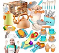 BBLTIFF 49 Pièces Accessoire Cuisine Enfant, Dinette Enfant, Kit Cuisine avec Casseroles et Poêles, Jeu de Rôle Cadeau pour Filles Garçons 3 4 5 6Ans