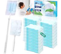 BBLTIFF 50 Pièces Plumeau Poussiere Kit avec 1 Poignée et 1 Perche Télescopique, Duster Recharges Dépoussiérantes, Recharges Duster, Attrape-Poussière pour Nettoyer La Poussière, Les Cheveux