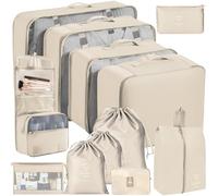 BBLTIFF Lot de 12 Organisateur Valise, Organisateur de Valise, Organiseurs de Bagage, Organisateur de Voyage, Rangement Valise Organisateur, Pochette Rangement Valise Pour Ranger Les Vêtements (Beige)