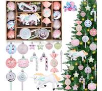 BBLTIFF Lot de 32 Boule de Noel, Decoration Noel avec Longe, Decoration Sapin de Noel, Decoration Noel Sapin avec Licorne, Baguette Magique et Sucette, pour Noël, Mariage, Décoration de Fête