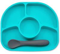 BBLUV Ensemble Yumi Bleu Ciel Cuillère et Assiette en Silicone Anti-Renversement pour Tout-Petit - Technologie Innovante de Ventouse pour Repas Autonomes et Propres