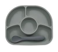 BBLUV Ensemble Yumi Gris Cuillère et Assiette en Silicone Anti-Renversement pour Tout-Petit - Technologie Innovante de Ventouse pour Repas Autonomes et Propres
