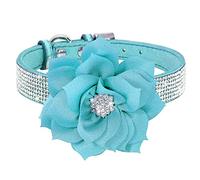 Bbmmayy Joli collier pour chien avec strass scintillants, joli collier doux pour chat de petite, moyenne et grande race, fille, chiot, chaton terrier (taille L, bleu clair2)