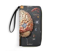 BBNMSJKS Portefeuille fin en cuir synthétique avec dragonne, organiseur de cartes avec fermeture éclair, poche pour pièces de monnaie et emplacements pour espèces pour homme et femme, Cerveau humain