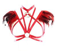 BBOHSS Harnais de Corps en Plumes pour Femmes Soutien-Gorge sous-vêtements épaulettes Ailes de Jour des Femmes Burning Man Carnaval Costume de Danse Gothique (Rouge)