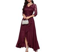 Bboninedress Robe Noël Femme Chic et Elegant de Soirée Cocktail Asymétrique pour Gala Anniversaire Mariage Dirty Dacing Cérémonie Mère de Mariée Col en V Burgundy M
