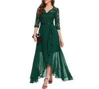 Bboninedress Robe Noël Longue Femme Chic et Elegant de Soirée Cocktail Asymétrique pour Gala Anniversaire Mariage Dirty Dacing Cérémonie Mère de Mariée Col en V Dark Green XL