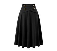 Bbonlinedress - Jupe trapèze mi-longue plissée vintage pour femme, coupe patineuse évasée, style années 1950, taille haute, idéale pour un goûter, noir, Taille S