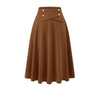 Bbonlinedress - Jupe trapèze mi-longue plissée vintage pour femme, coupe patineuse évasée, style années 1950, taille haute, idéale pour un goûter, marron, Taille S