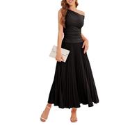 Bbonlinedress Robe de cocktail longue plissée à une épaule formelle pour femme, invitée de mariage, été, quotidien, robe de soirée longue, noir, Taille S