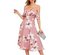 Bbonlinedress Robe de Soirée Cocktail Chic pour Baptême Cérémonie Bal Mariage Mi-Longue avec Bretelles Blush White Flower XL