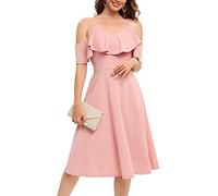 Bbonlinedress Robe de Soirée Cocktail Chic pour Baptême Cérémonie Bal Mariage Mi-Longue avec Bretelles Blush XS