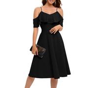 Bbonlinedress Robe Femme Chic et Elegant de Soirée Cocktail Mi-Longue sans Manche pour Mariage Bal Prom Baptême Style A Line avec Bretelles Black XL