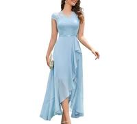 Bbonlinedress Robe Guinguette de Cocktail Soirée Baptême Guinguette Mariage Invité Bal de Promo Anniversaire Longue en Mousseline de Soie Sky Blue L